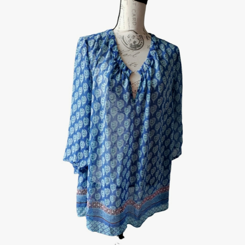 Rose & Olive - Pullover Sheer Blue Blouse - 3/4 Sleeves - Size 3X